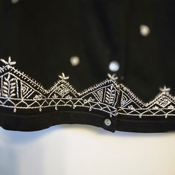 Rena Rowan Cardigan Womens L Black Silk Blend Embroidered - Picture 2 of 6